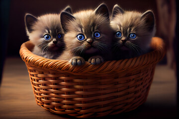 Fototapeta na wymiar Kittens In A Basket. Generative AI.