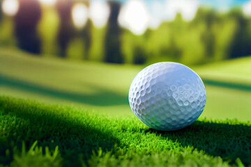 Obraz premium White Golf Ball On Green Grass. Generative AI.