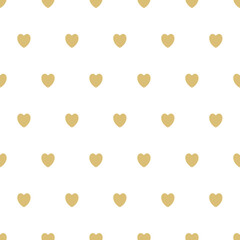 Gold hearts on a white backdrop. Cute seamless background. Valentine's Day. Decorating for a wedding, birthday, other holiday. Vector illustration