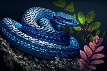  close up of a snake on a black background.  Generative AI. - obrazy, fototapety, plakaty