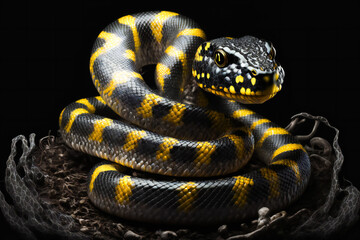 Fototapeta premium close up of a snake on a black background. Generative AI.
