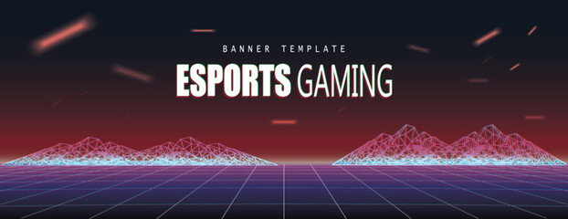 electronic sports banner, cyberpunk background with abstract glowing particles illustration, design for gaming and cyber sports events. Vector illustration. © Mykola