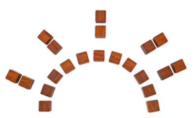 日が昇る太陽の形をした赤いウッドキューブフレーム