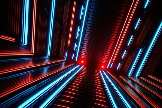 Red and blue neon lights from the stage's floor, seen from below.  Generative AI Stock Illustration | Adobe Stock