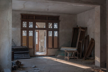 Interior of an abandoned old historic palace mansion in Poland in Central Europe
