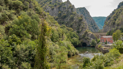 Matka canyon in North Macedonia near Skopje, Matka Lake and  mountain view with sky