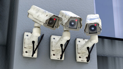 security camera cctv safety monitoring technology alarm system protection 3D illustration