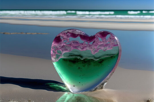 tourmaline heart on the beach. generative AI picture.