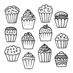 Set of Hand Draw Cupcakes. Vector illustration.