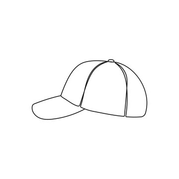 Baseball cap. Sport hat. Travel accessory, hiking clothes. One continuous line drawing. Hand drawn vector illustration.