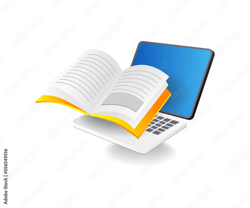 Poster flat isometric 3d illustration online learning computer concept