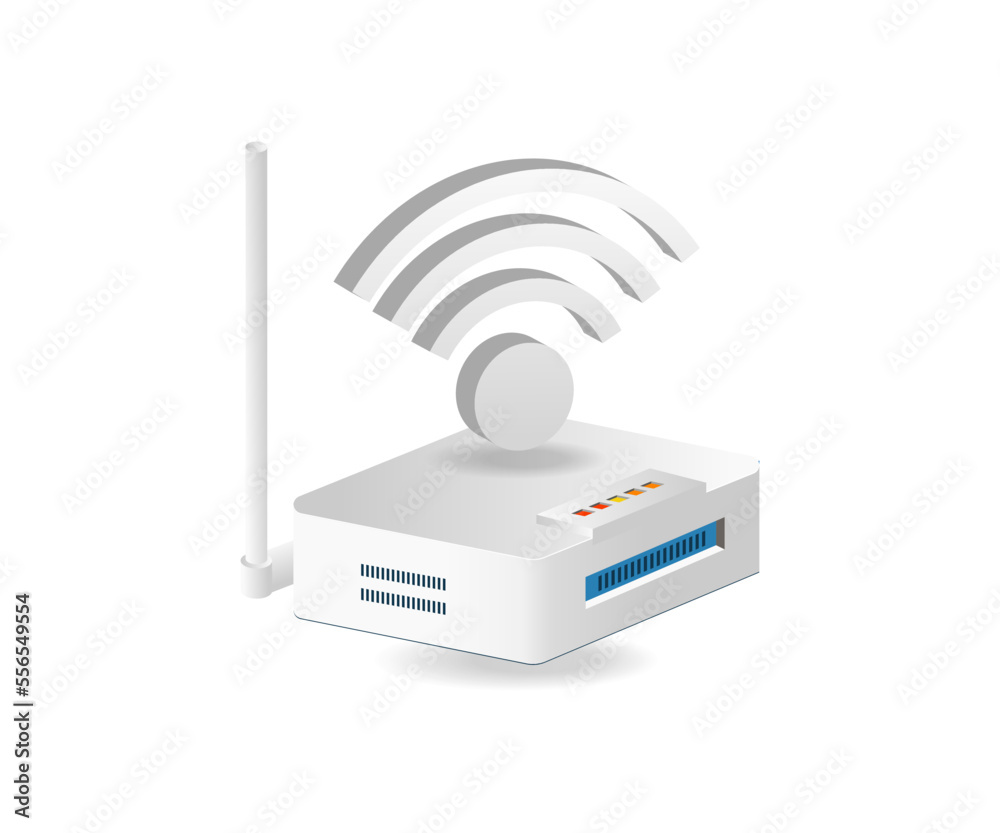 Aufkleber flat isometric 3d illustration of wifi network router concept