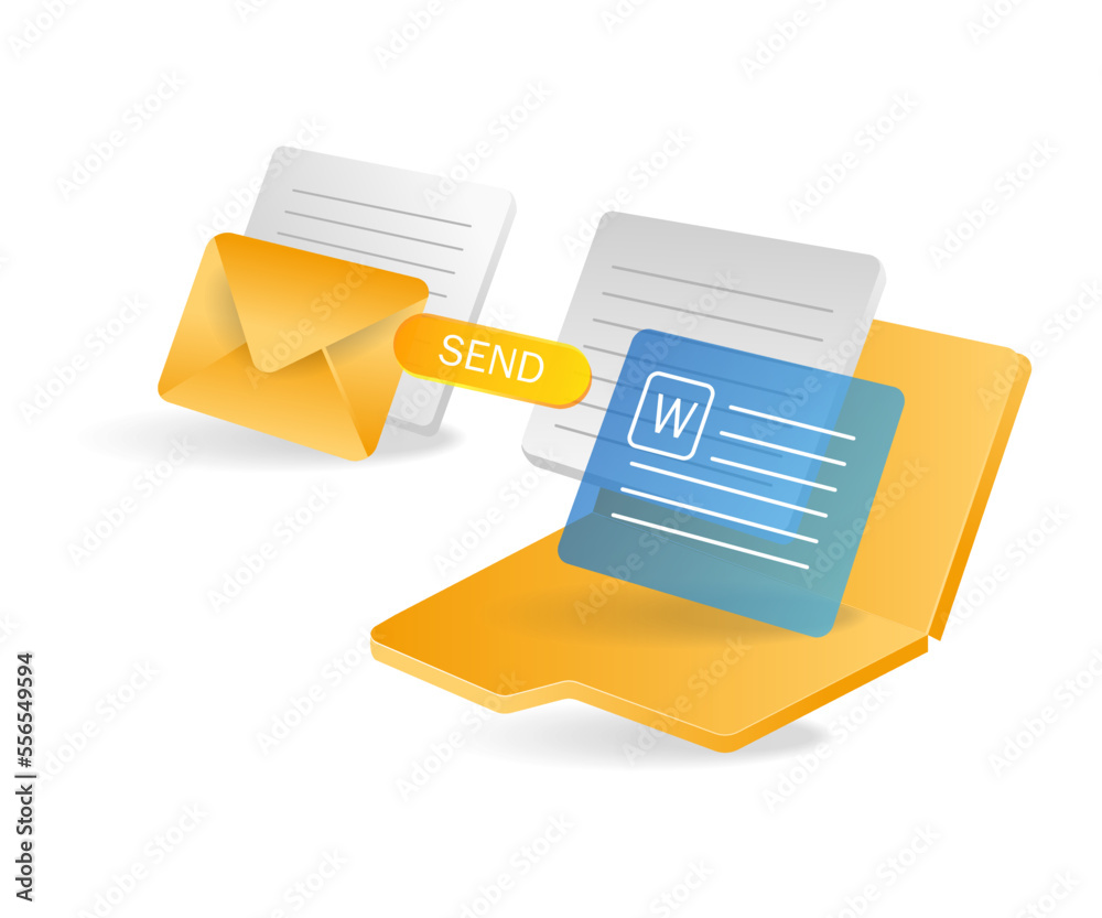Leinwandbilder flat isometric 3d illustration of the concept of sending data to a folder