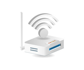 Flat isometric 3d illustration of wifi network router concept - obrazy, fototapety, plakaty
