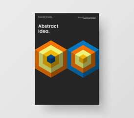 Fresh geometric tiles company identity concept. Vivid magazine cover A4 design vector template.