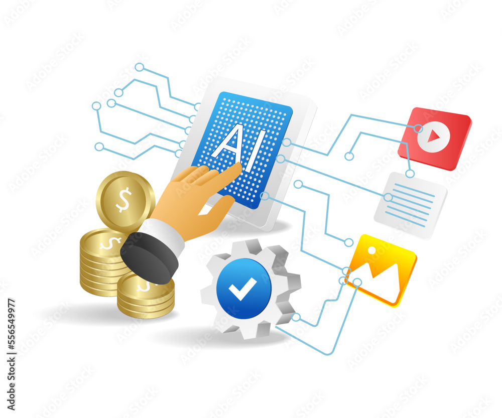 Aufkleber flat isometric 3d illustration of artificial intelligence for marketing optimization seo