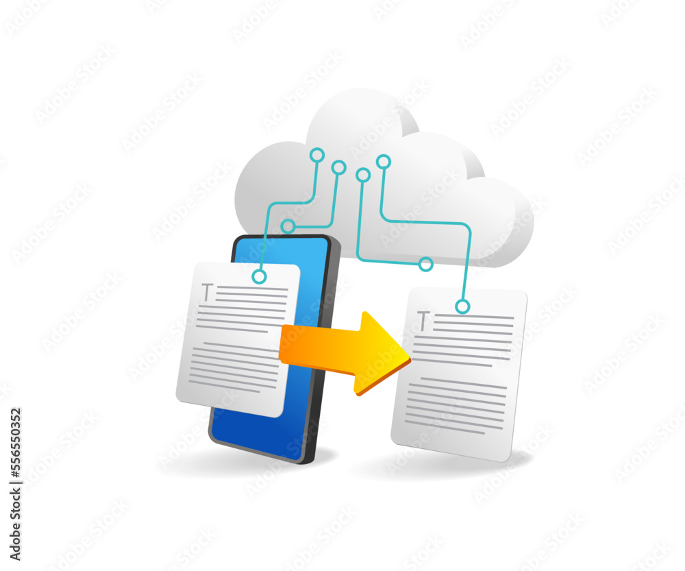 Poster flat isometric 3d illustration of data transfer concept with smartphone
