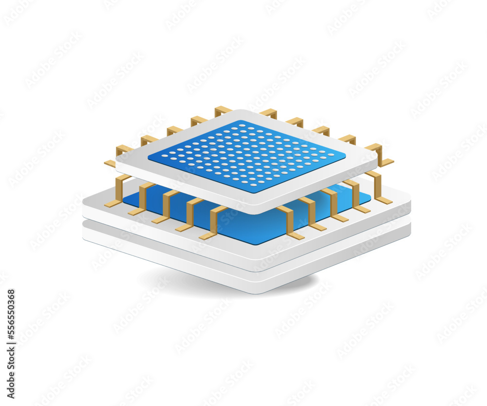 Aufkleber Flat isometric 3d illustration of computer network processor chip concept