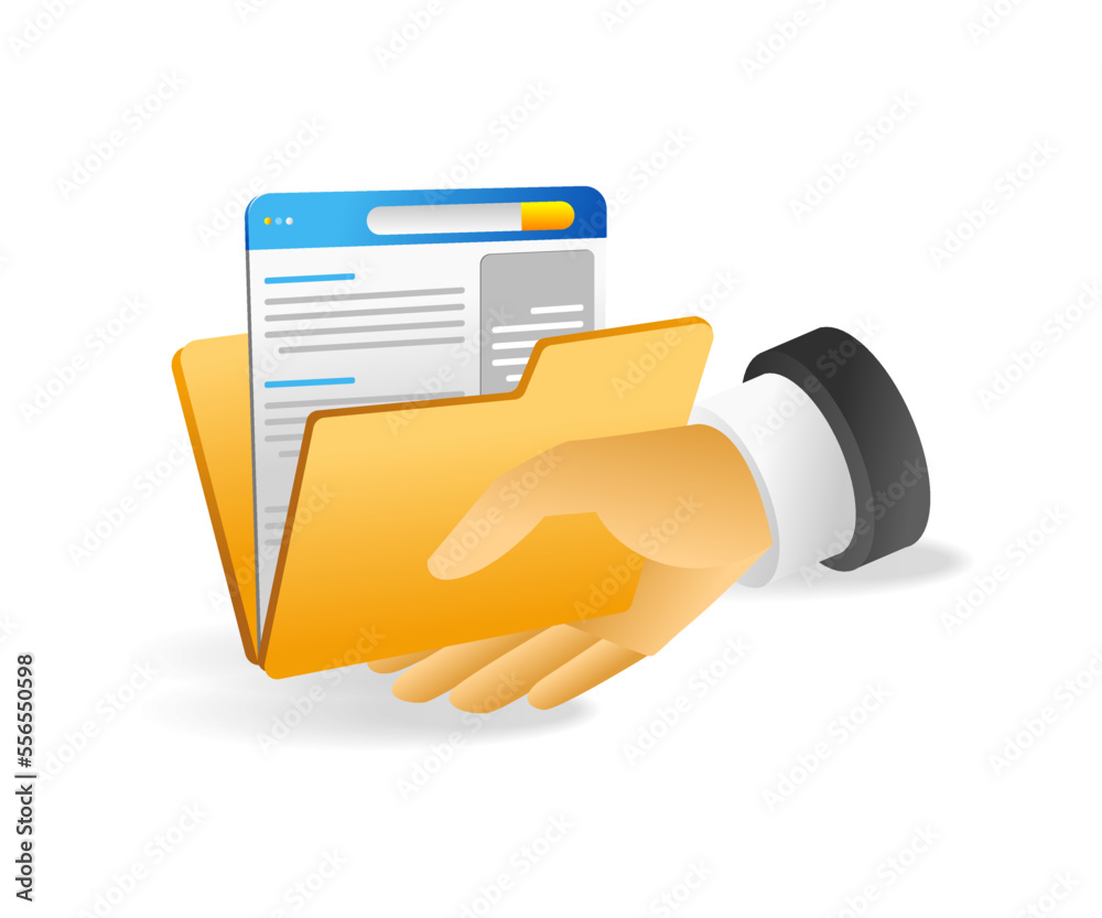 Leinwandbilder Flat isometric 3d illustration concept of hands handing over data in a folder