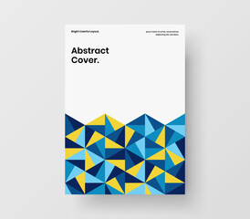 Unique magazine cover A4 design vector template. Premium mosaic shapes front page layout.