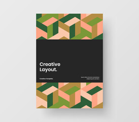 Unique geometric tiles poster concept. Multicolored front page A4 design vector layout.