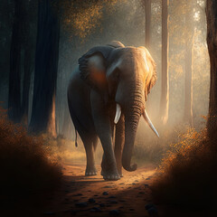 Fototapeta na wymiar An elephant walks along a forest path. Generative AI.