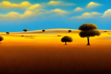 Blue Sky over the savanna, painted