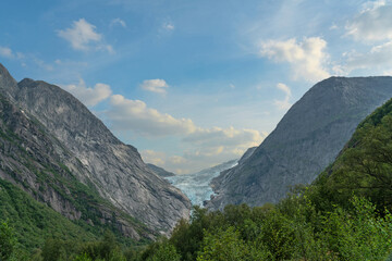 Fototapeta premium Glacier Briksdal, Norway, National park Jostedalsbreen mountain landscape.