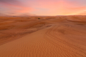 Fototapeta na wymiar Sand landscape sunset view on desert, Dubai, United Arab Emirates