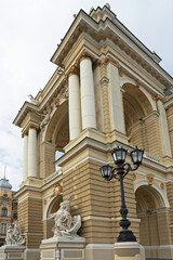 Fototapeta na wymiar Odessa Opera and Ballet Theatre building entrance portal, Ukraine