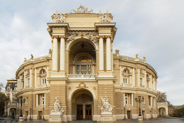 Odessa Opera and Ballet Theatre building facade architectural view, Ukraine