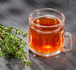 Fresh thyme herb tea - Thymus. Text space