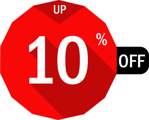 sale tag emblem vector template, 10% off sale label symbol, 10% off promotion flat icon with long shadow, red emblem sticker advertisement 10 percent off