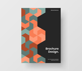 Amazing magazine cover A4 vector design template. Vivid geometric hexagons corporate brochure concept.