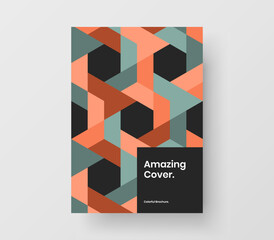 Colorful brochure design vector concept. Minimalistic geometric hexagons front page illustration.