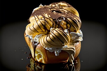 The ice cream of your dreams, Brioche topped with chocolate and filled with caramel fudge ice cream. 3D Illustration, Digital art - more tasty than the real thing - If that's even possible
