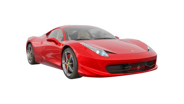 red Ferrari GT488 on white background, 3d rendering of FERRARI png transparent