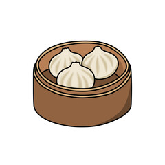 traditional chinese dumplings doodle icon, vector color line illustration