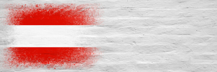 Flag of Austria. Flag painted on a white plastered brick wall. Brick background. Copy space. Textured background