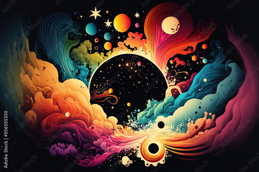 Poster background with hand drawn colorful space. generative ai