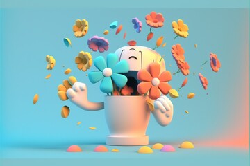 Hay fever: cute kawaii figure allergic to pollen of flowers, created with generative ai	 - obrazy, fototapety, plakaty