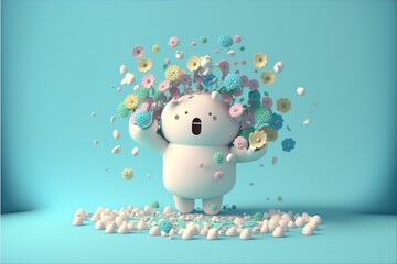 Hay fever: cute kawaii figure allergic to pollen of flowers, created with generative ai	