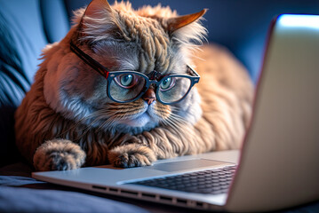 Cat working on a laptop. Generative AI