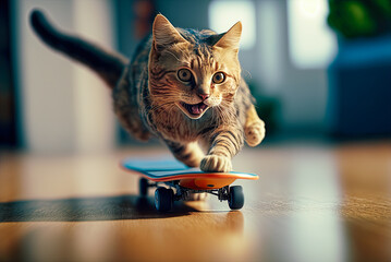 Cat on a skateboard. Generative AI