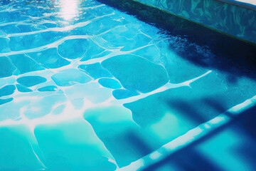 Through the sunlight, the pool's water has a clear blue color. aquatic backdrop. Generative AI