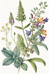 Classical botanical flower illustration made with Generative AI