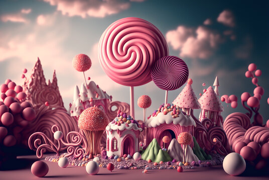 fantasy landscape of sweets, created by a neural network, Generative AI technology