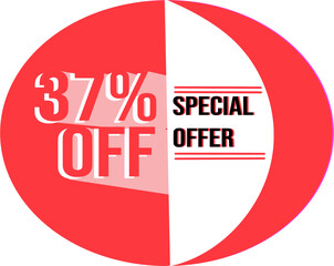 Limited sale offer. Discount ad on a red round sticker. Round emblem of discount for sales. Shopping market poster design. Vector illustration.