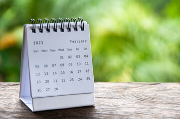 February 2023 table calendar with customizable space for text or ideas. Monthly calendar concept...