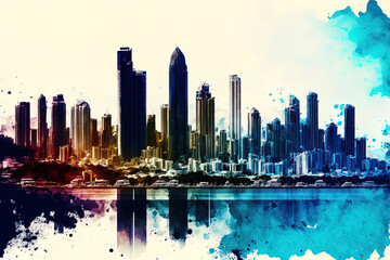 Panama City, Panama, Central America, with its downtown skyline and Bay of Panama. Generative AI